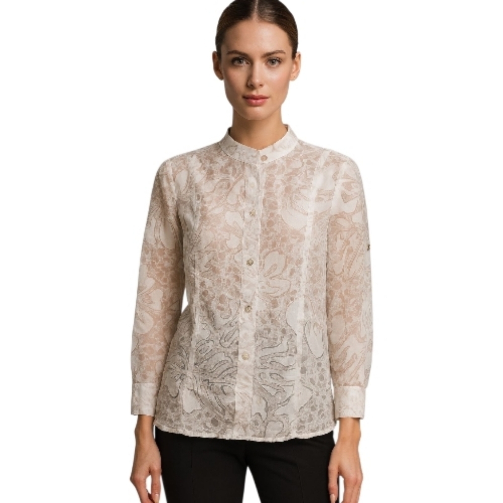 Alfred Dunner Petite Sheer Floral Button-Down Blouse – Size 10P .